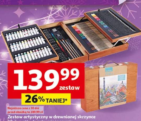 zestaw artystyczny w drewnianej walizce