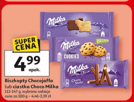 Biszkopty Chocojaffa lub ciastka Choco Milka, wybrane rodzaje