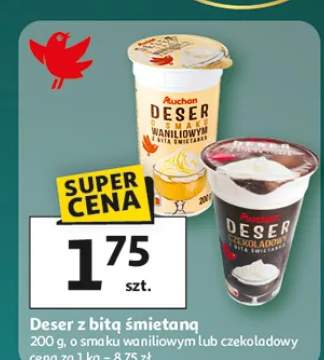 Deser z bitą śmietaną o smaku waniliowym lub czekoladowy