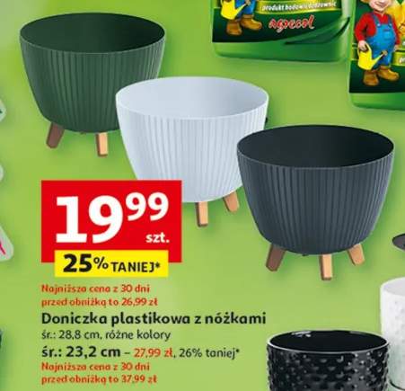 Doniczka plastikowa z nóżkami śr: 28,8 cm, różne kolory, śr.: 23,2 cm