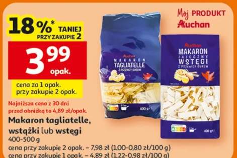Makaron tagliatelle, wstążki lub wstęgi Auchan