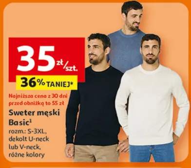 Sweter męski Basic dekolt U-neck lub V-neck, różne kolory