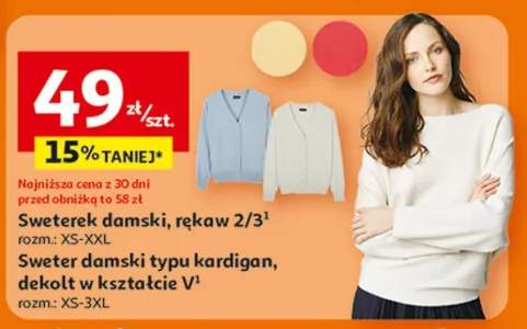 Sweter damski typu kardigan, dekolt w kształcie V