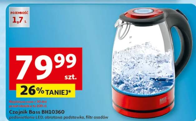 Czajnik Bass BH10360 podświetlenie LED, obrotowa podstawka, filtr osadów