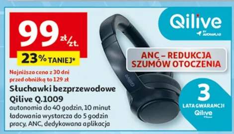 Słuchawki bezprzewodowe Qilive Q.1009 autonomia do 40 godzin, 10 minut ładowania wystarczy do 5 godzin pracy, ANC, dedykowana aplikacja
