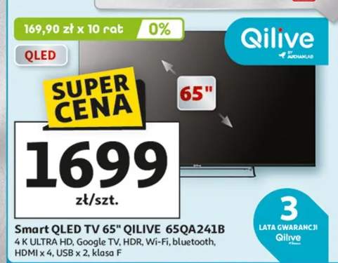 Smart QLED TV 65" QILIVE 65QA241B 4K ULTRA HD, Google TV, HDR, Wi-Fi, bluetooth, HDMI x 4, USB x 2, klasa F