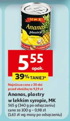 Ananas plastry w lekkim syropie