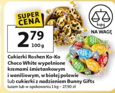 Cukierki Roshen Ko-Ko Choco White wypełnione kremami śmietankowym i waniliowym, w biało-niebieskim polewie lub cukierki z nadzieniem Bunny Gifts luzem lub w opakowaniu 1 kg - 27,90 zł