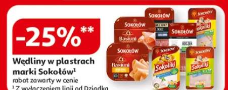 Wędliny w plastrach marki Sokołów, rabat zawarty w cenie z wyłączeniem linii od Dziadka