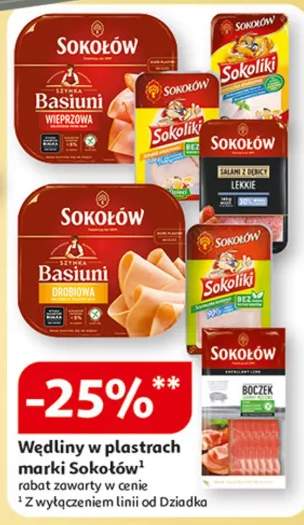 Wędliny w plastrach marki Sokołów rabat zawarty w cenie