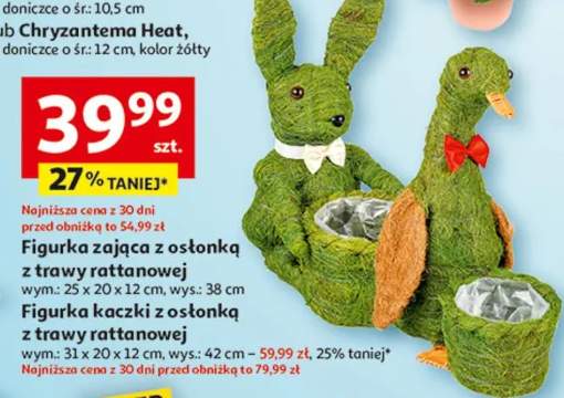 Figurka zająca z osłonką z trawy rattanowej wym: 25 x 20 x 12 cm, wys.: 38 cm