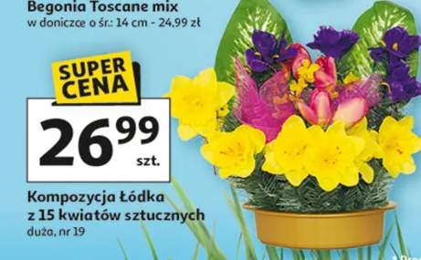 Kompozycja Łódka z 15 kwiatów sztucznych duża