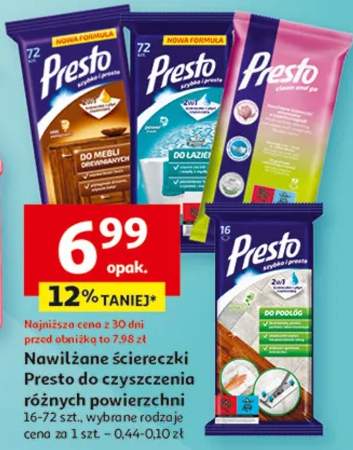 Nawilżane ściereczki Presto do czyszczenia różnych powierzchni