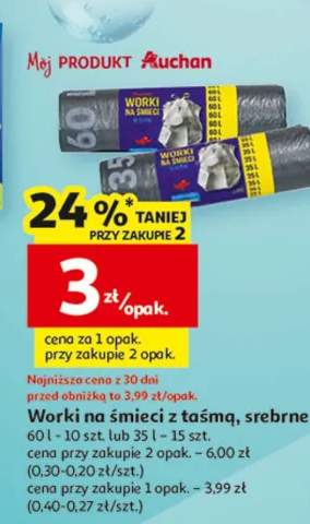 Worki na śmieci z taśmą, srebrne 60 l - 10 szt. lub 35 l - 15 szt.