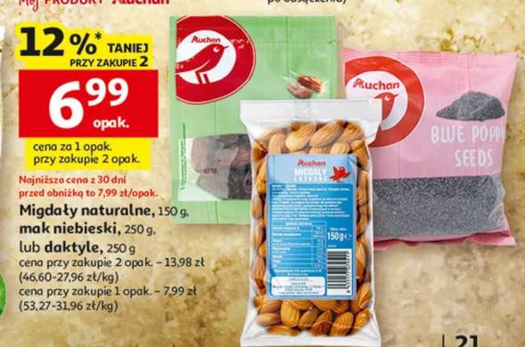 Migdały naturalne, mak niebieski lub daktyle