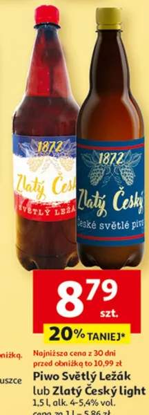 Piwo Světlý Ležák lub Zlatý Český light