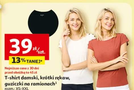 T-shirt damski krótki rękaw guziczki na ramionach