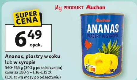 Ananas, plastry w soku lub w syropie