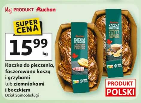 Kaczka do pieczenia, faszerowana kaszą i grzybami lub ziemniakami i borowikami
