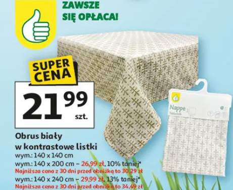 Obrus biały w kontrastowe listki