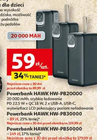 Powerbank HAWK HW-PB40000 – 149 zł, 17% taniej, najniższa cena z 30 dni przed obniżką to 179,99 zł