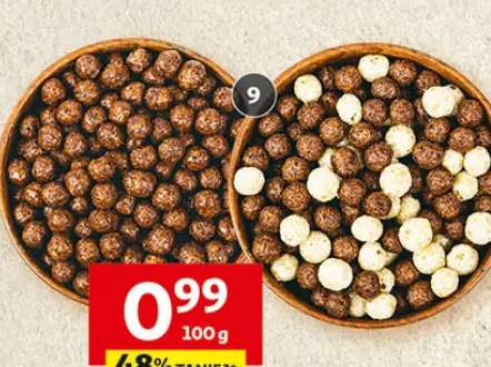 Płatki śniadaniowe muszelki, kulki o smaku czekoladowym lub kulki duo o smaku waniliowym