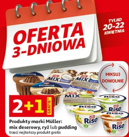 Produkty marki Müller: mix deserowy, ryż lub pudding