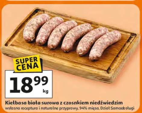 Kiełbasa biała surowa z czosnkiem niedźwiedzim własna receptura i naturalne przyprawy, 9.4% mięsa