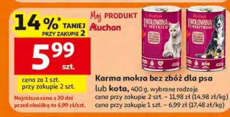 Karma mokra bez zbóż dla psa lub kota