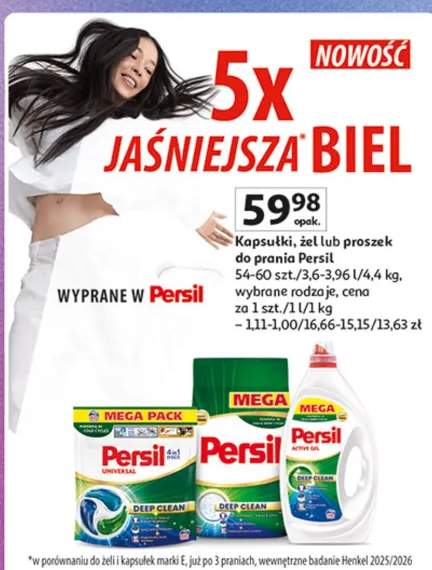 Kapsułki, żel lub proszek do prania 54-60 szt./3.6-3.96l/4 kg