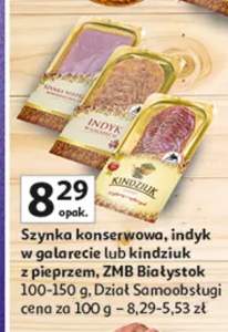 Szynka konserwowa, indyk w galarecie lub kindziuk z pieprzem dział samoobsługi