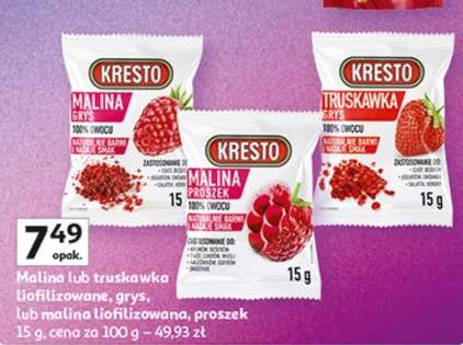 Malina lub truskawka liofilizowane, grysy, lub malina liofilizowana, proszek