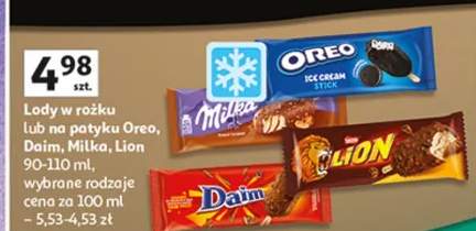 Lody w rożku lub na patyku Oreo, Daim, Milka, Lion