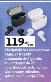Słuchawki bezprzewodowe TAT2139 autonomia do 7 godzin, etui ładujące do 21 dodatkowych godzin pracy, wbudowany mikrofon, specjalna aplikacja, IPX4