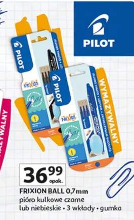 Ball 0,7mm pióro kulkowe czarne lub niebieskie • 3 wkłady • gumka