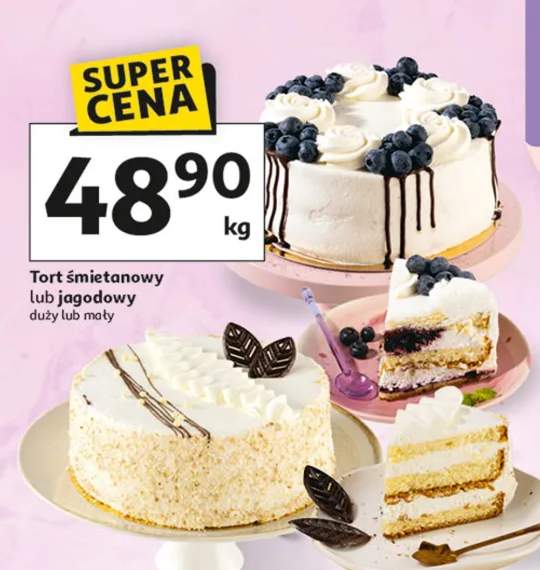 Tort śmietanowy lub jagodowy duży lub mały