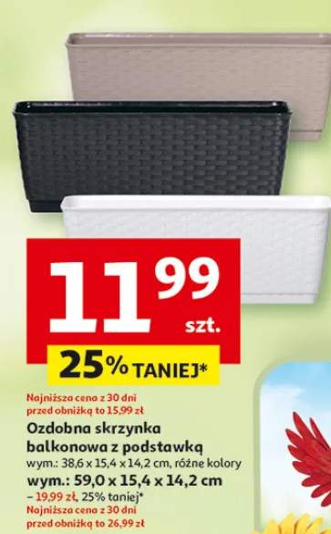 Ozdobna skrzynka balkonowa z podstawką 38,6x15,4x14,2cm