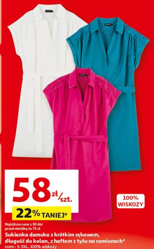 Sukienka damska z krótkim rękawem długość do kolan z haftem z tyłu na ramionach Inextenso