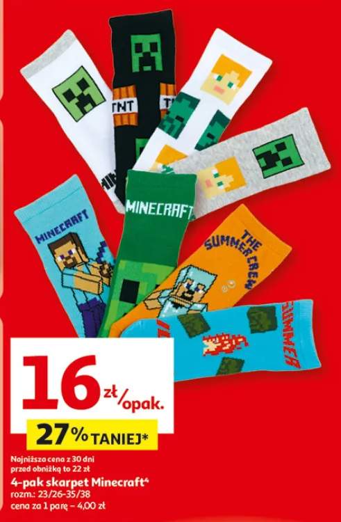4-pak skarpet Minecraft rozm. 23/26-35/38