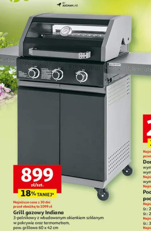 Grill gazowy Gardenstar Indiana 3-palnikowy z wbudowanym okienkiem szklanym w pokrywie oraz termometrem pow. grillowa 60x42cm