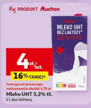 Mleko UHT 3,2% tłuszczu bez laktozy Auchan