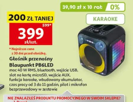 Głośnik przenośny Blaupunkt PB6LED 40W bluetooth karaoke