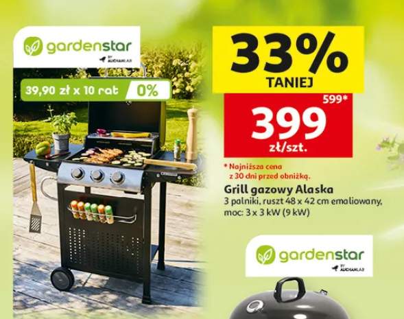 Grill gazowy Alaska 3 palniki ruszt 48x42cm emaliowany moc 3x3kW (9kW) Gardenstar