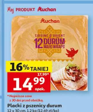 Placki z pszenicy durum Auchan Cuisine d'Orient 12 Durum Maxi Wraps