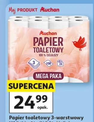 Papier toaletowy Auchan 3-warstwowy 150 listków 24 rolki