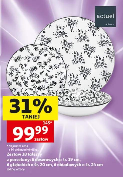 Zestaw 18 talerzy z porcelany actuel 6 deserowych śr. 19cm 6 głębokich śr. 20cm 6 obiadowych śr. 24cm