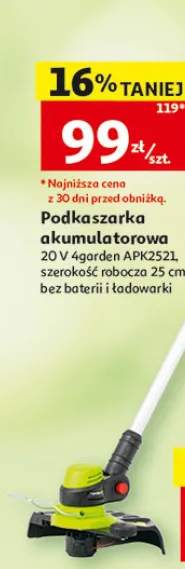 Podkaszarka akumulatorowa 20V 4garden APK2521 szerokość robocza 25cm bez baterii i ładowarki