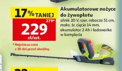 Akumulatorowe nożyce do żywopłotu silnik 20V szer. robocza 51cm maks. śr. cięcia 14mm akumulator 2Ah i ładowarka w komplecie