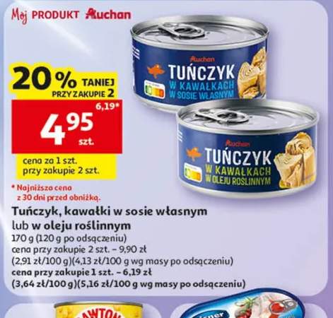Tuńczyk w kawałkach w sosie własnym Auchan