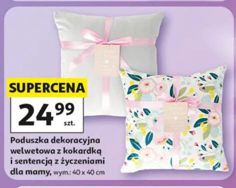 Poduszka dekoracyjna welwetowa z kokardką i sentencją z życzeniami dla mamy 40x40cm